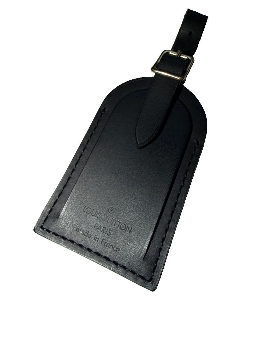 Louis Vuitton Gold Black Name Tag w/ C Y Initials Leather Large